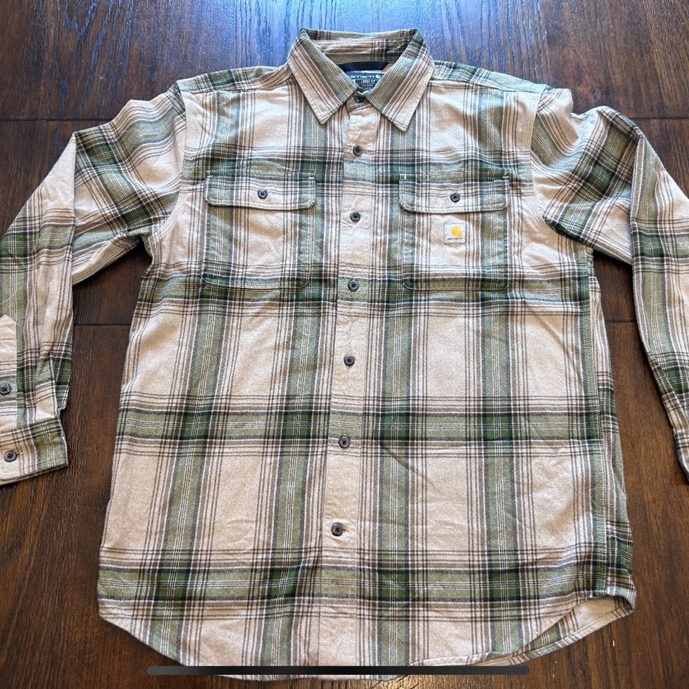 Carhartt Men’s Green Plaid Loose Fit Flannel